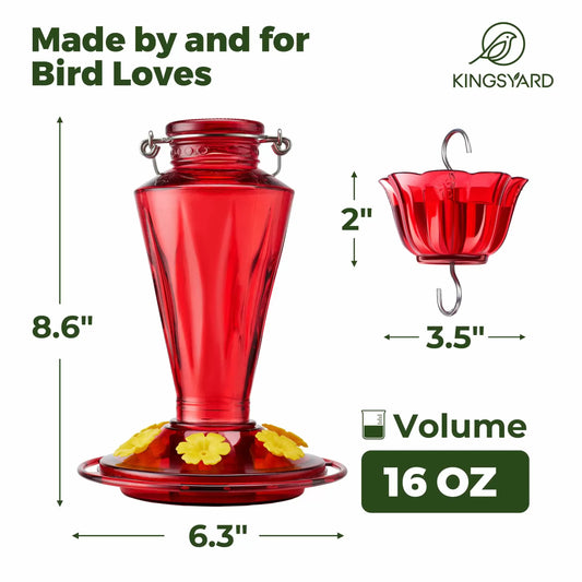 Kingsyard 16oz Glass Hummingbird Feeder with Ant & Bee Proof