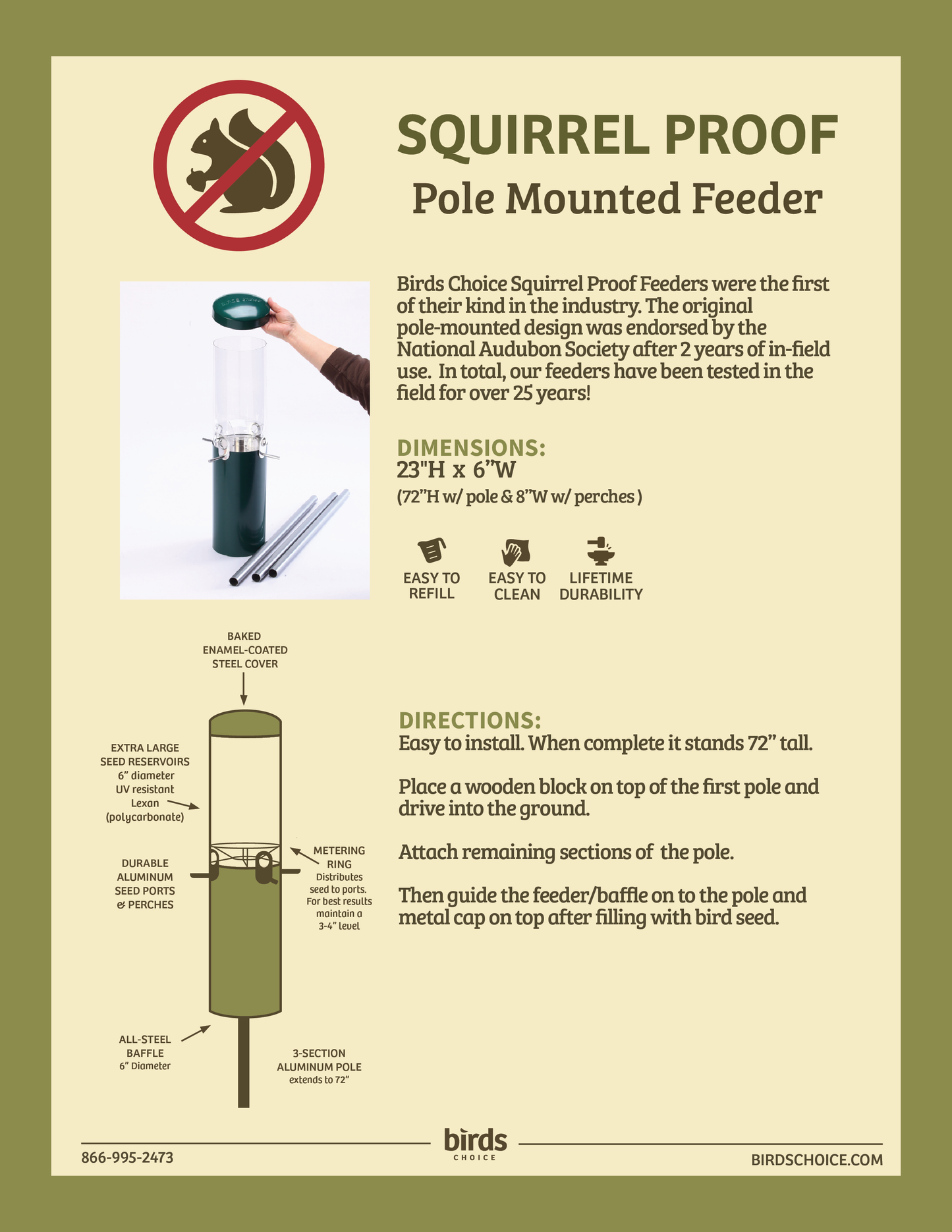 Squirrel Proof Classic Bird Feeder with Pole and Squirrel Baffle