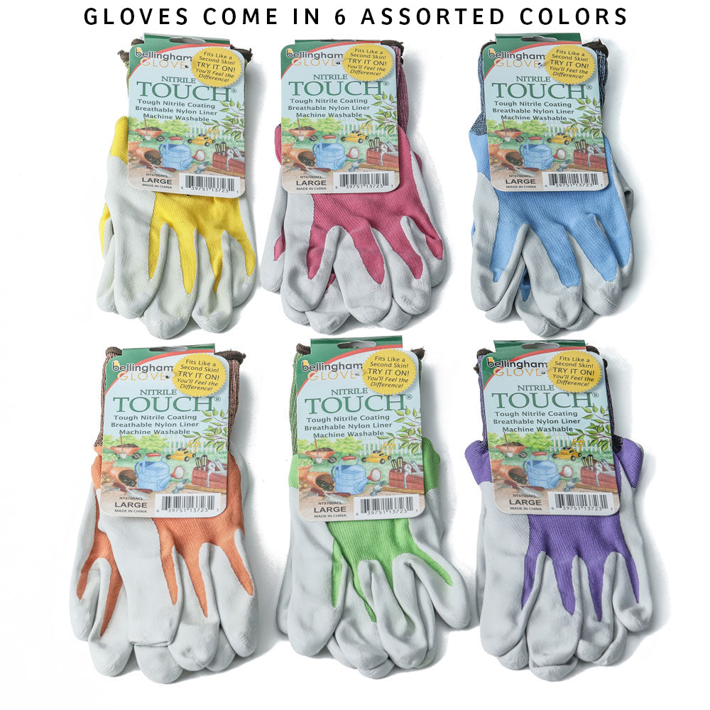 Nitrile Touch Gardening Gloves Assorted Color Size Large - Birds Choice