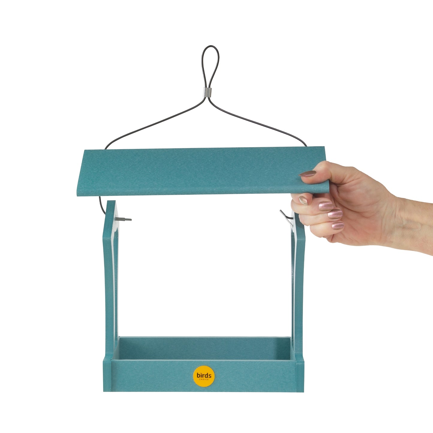 Fly-Thru Bird Feeder in Blue Recycled Plastic