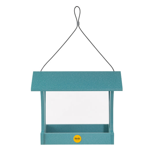 Fly-Thru Bird Feeder in Blue Recycled Plastic