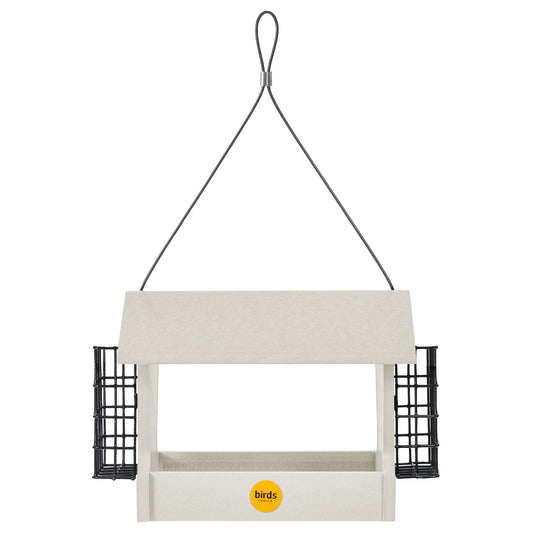 Medium Hopper Bird Feeder with Suet Cages in Sea Salt Recycled Plastic