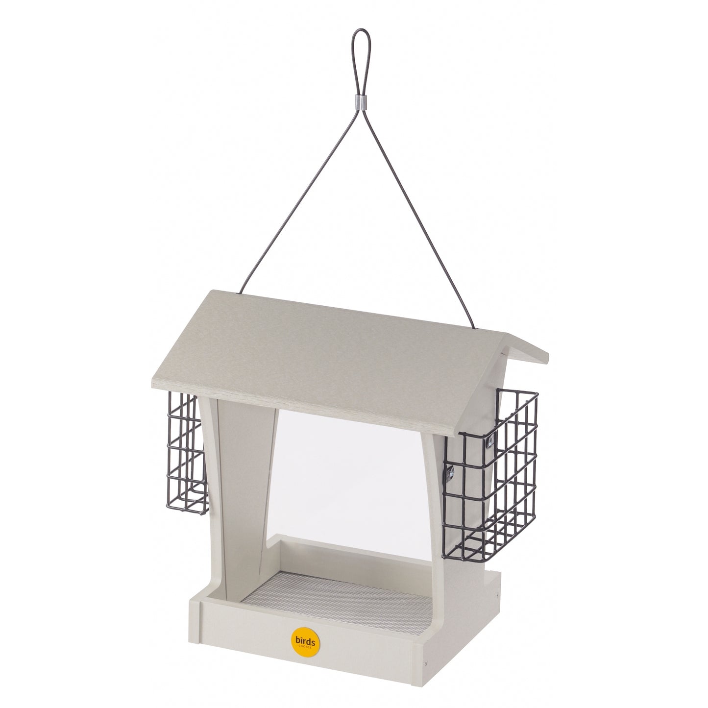 Tall Hopper Bird Feeder with Suet Cages in Sea Salt Recycled Plastic