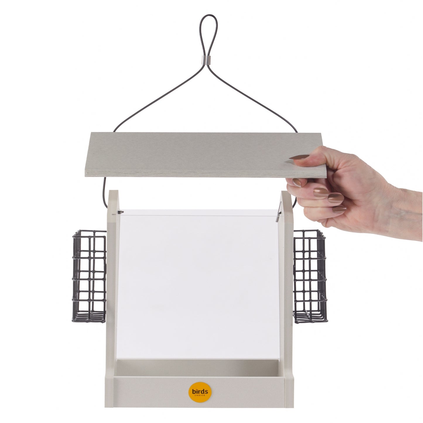 Tall Hopper Bird Feeder with Suet Cages in Sea Salt Recycled Plastic