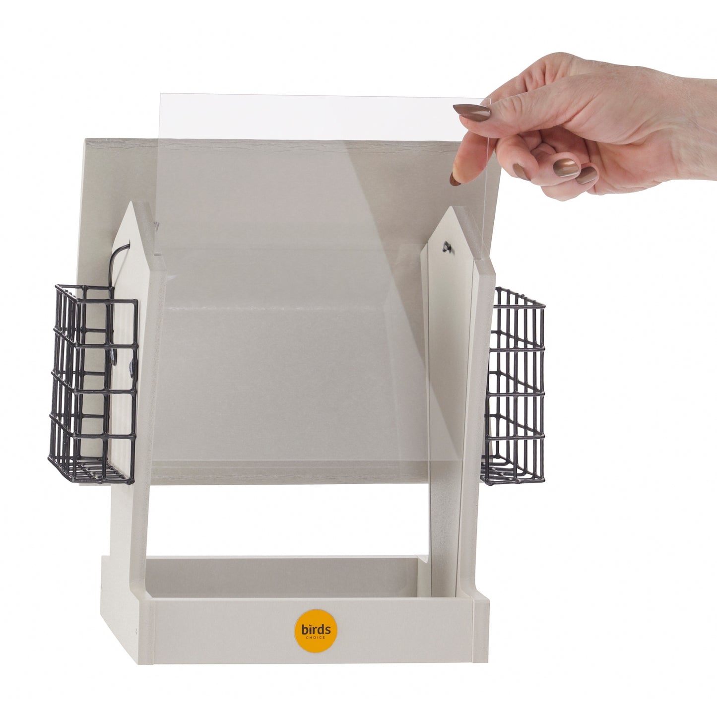 Tall Hopper Bird Feeder with Suet Cages in Sea Salt Recycled Plastic