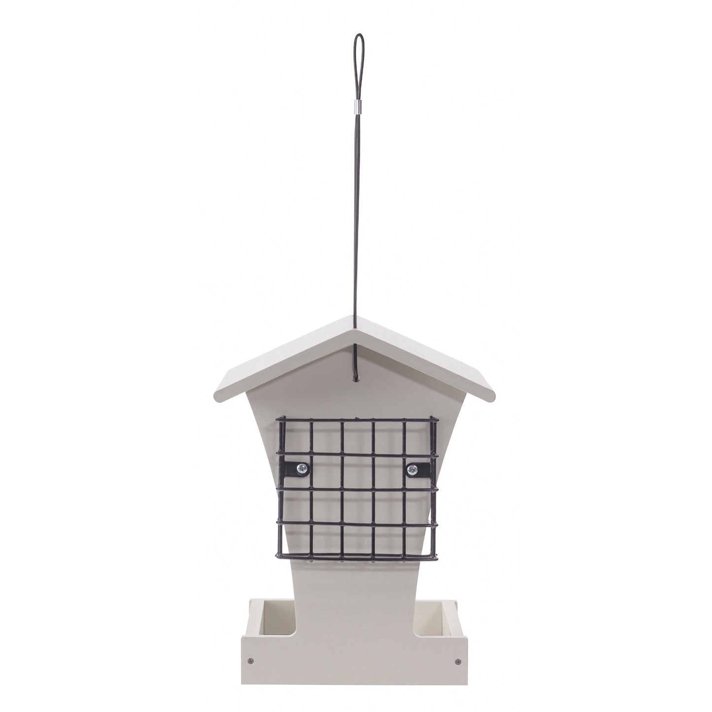 Tall Hopper Bird Feeder with Suet Cages in Sea Salt Recycled Plastic