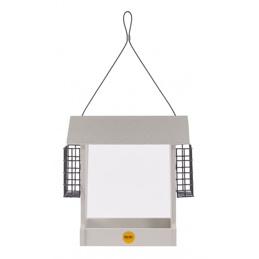 Tall Hopper Bird Feeder with Suet Cages in Sea Salt Recycled Plastic
