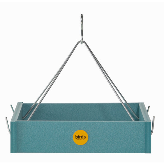 Small Hanging Platform Bird Feeder in Lake Blue Recycled Plastic
