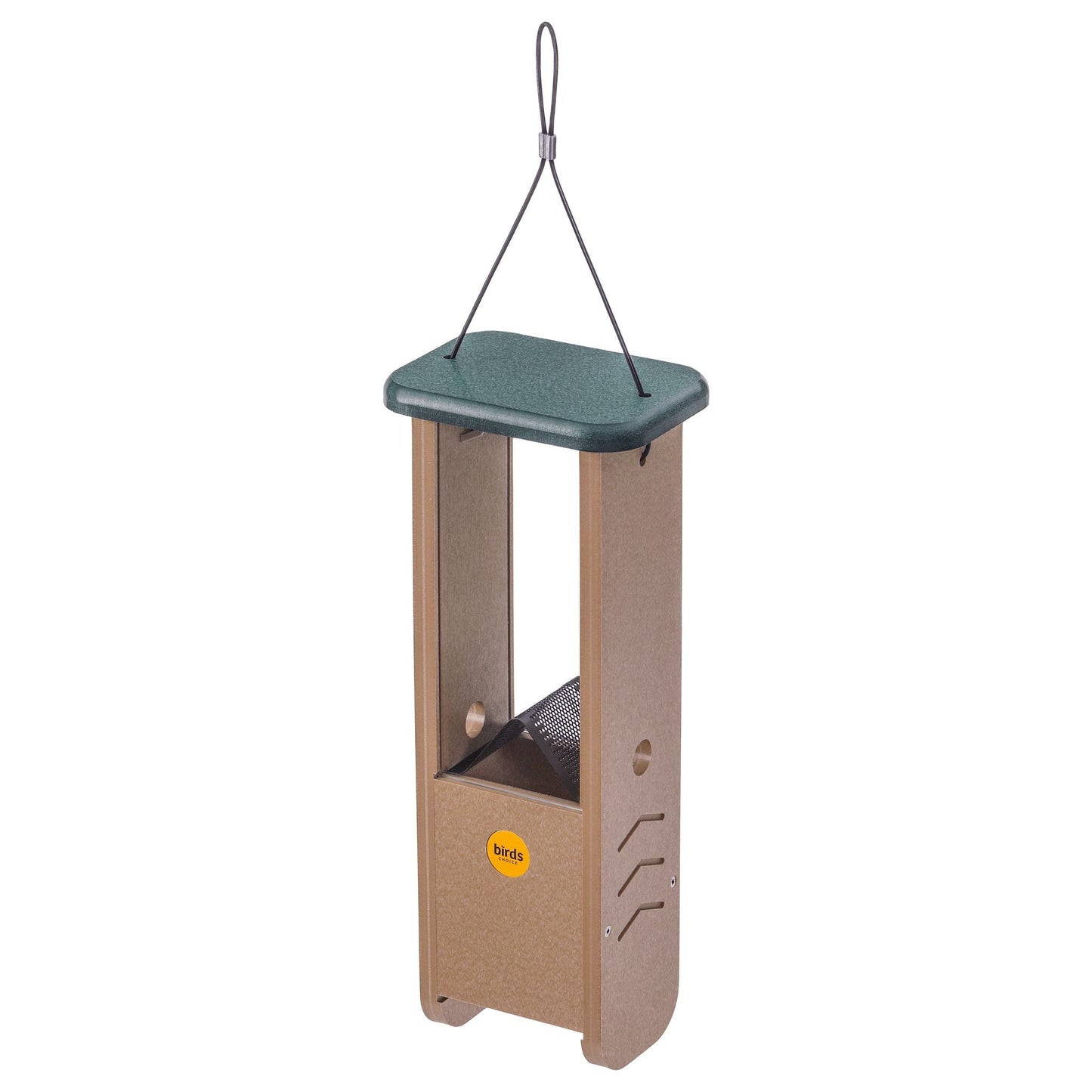 Woodpecker Feeder in Taupe and Green Recycled Plastic