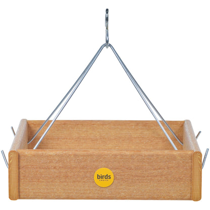 Small Hanging Platform Bird Feeder in Natural Teak Recycled Plastic