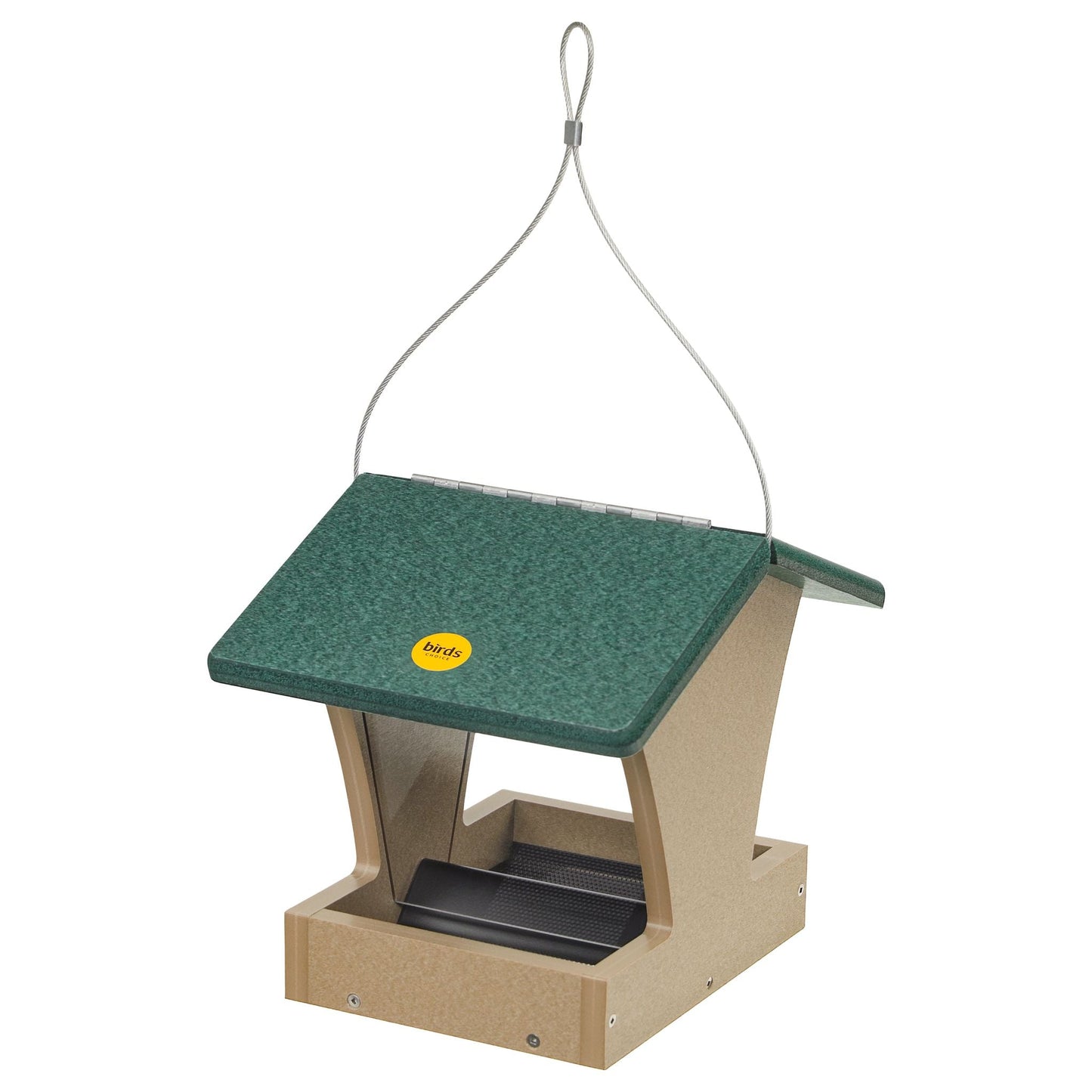 Small Hopper Bird Feeder in Taupe and Green Recycled Plastic