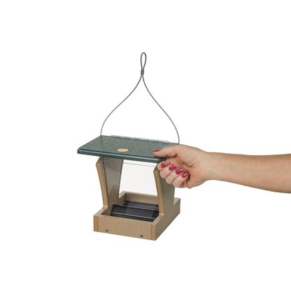 Small Hopper Bird Feeder in Taupe and Green Recycled Plastic