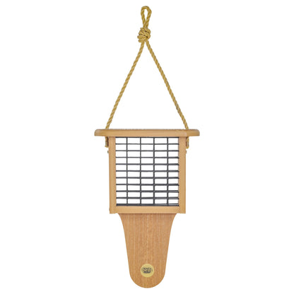 Modern Farmhouse Suet Feeder with Tail Prop in Natural Teak - Birds Choice