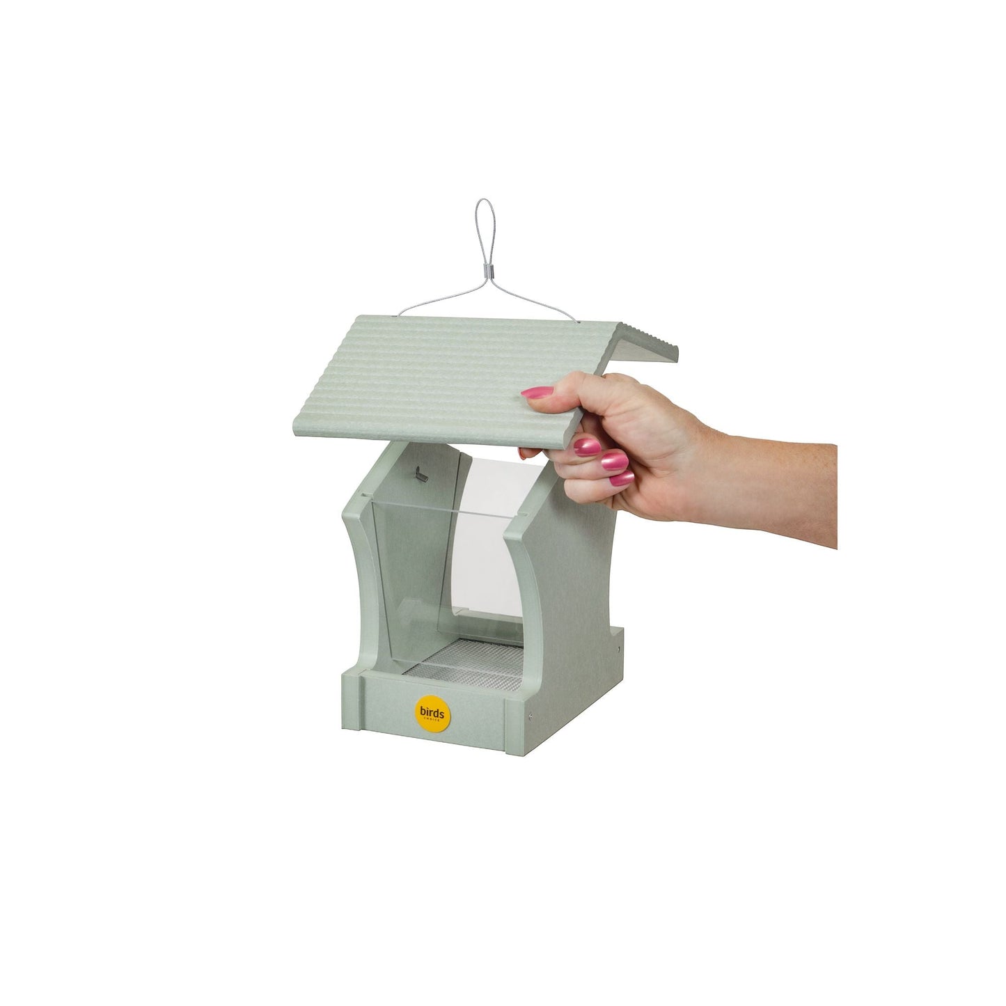 Small Hopper Bird Feeder in Green Recycled Plastic