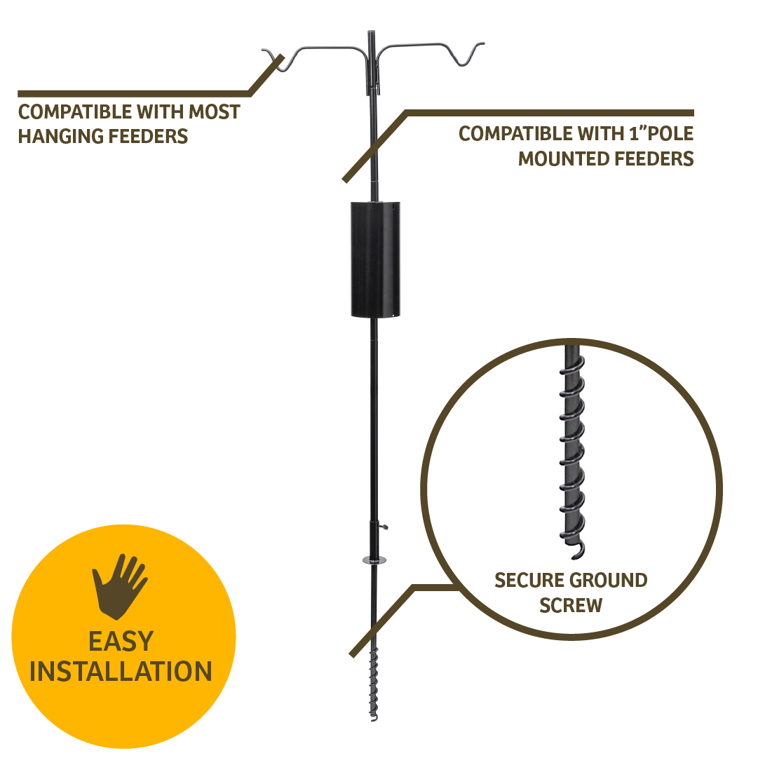 2 Arm Complete Bird Feeder Pole Set with Squirrel Baffle