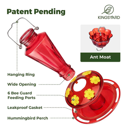Kingsyard 16oz Glass Hummingbird Feeder with Ant & Bee Proof