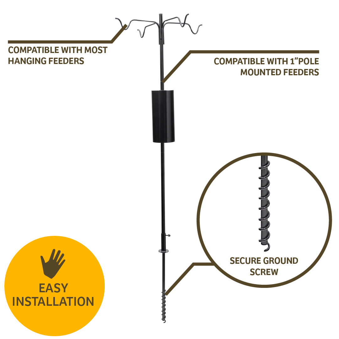 4 Arm Complete Bird Feeder Pole Set with Squirrel Baffle