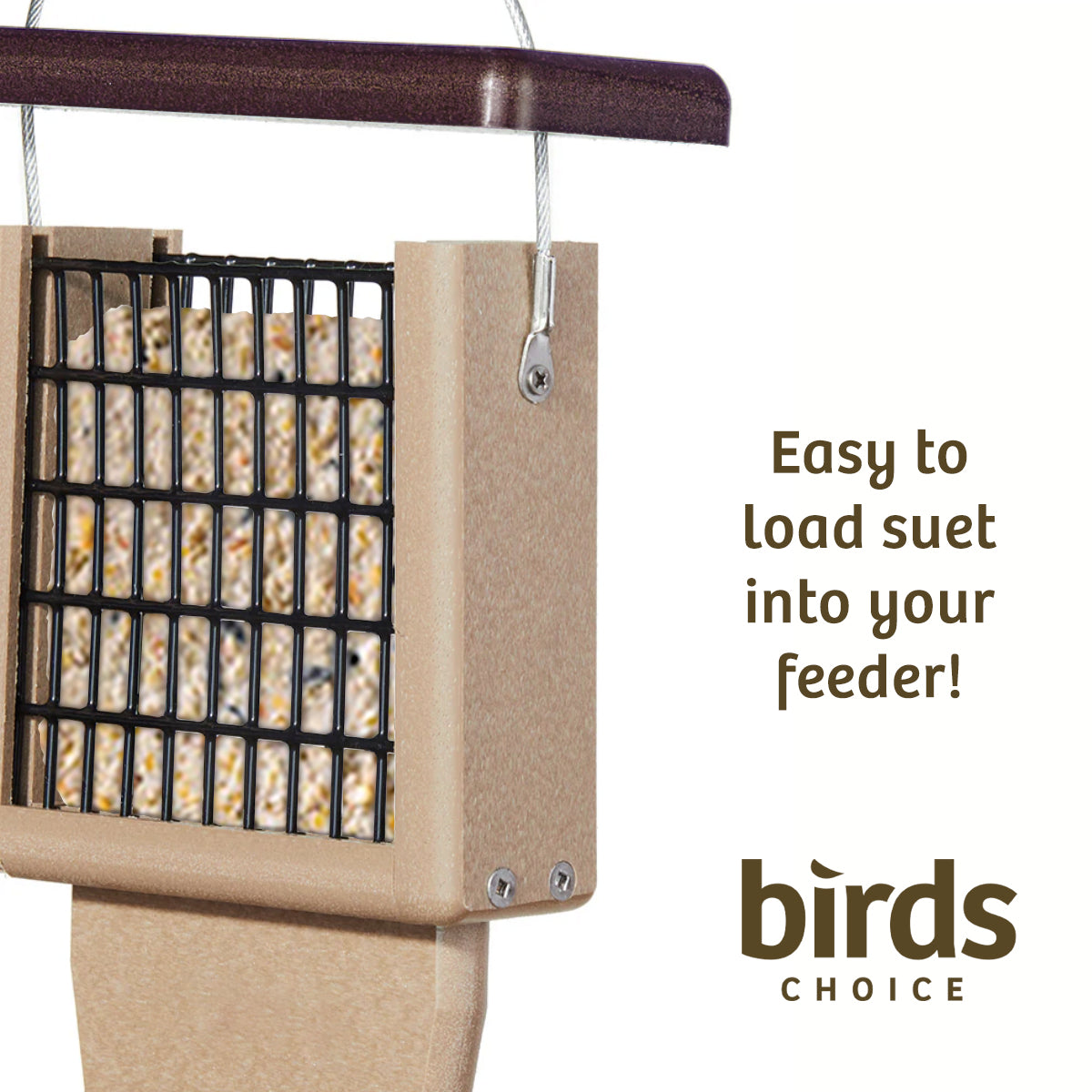 Suet Feeder with Tail Prop for Single Cake in Taupe and Brown Recycled Plastic