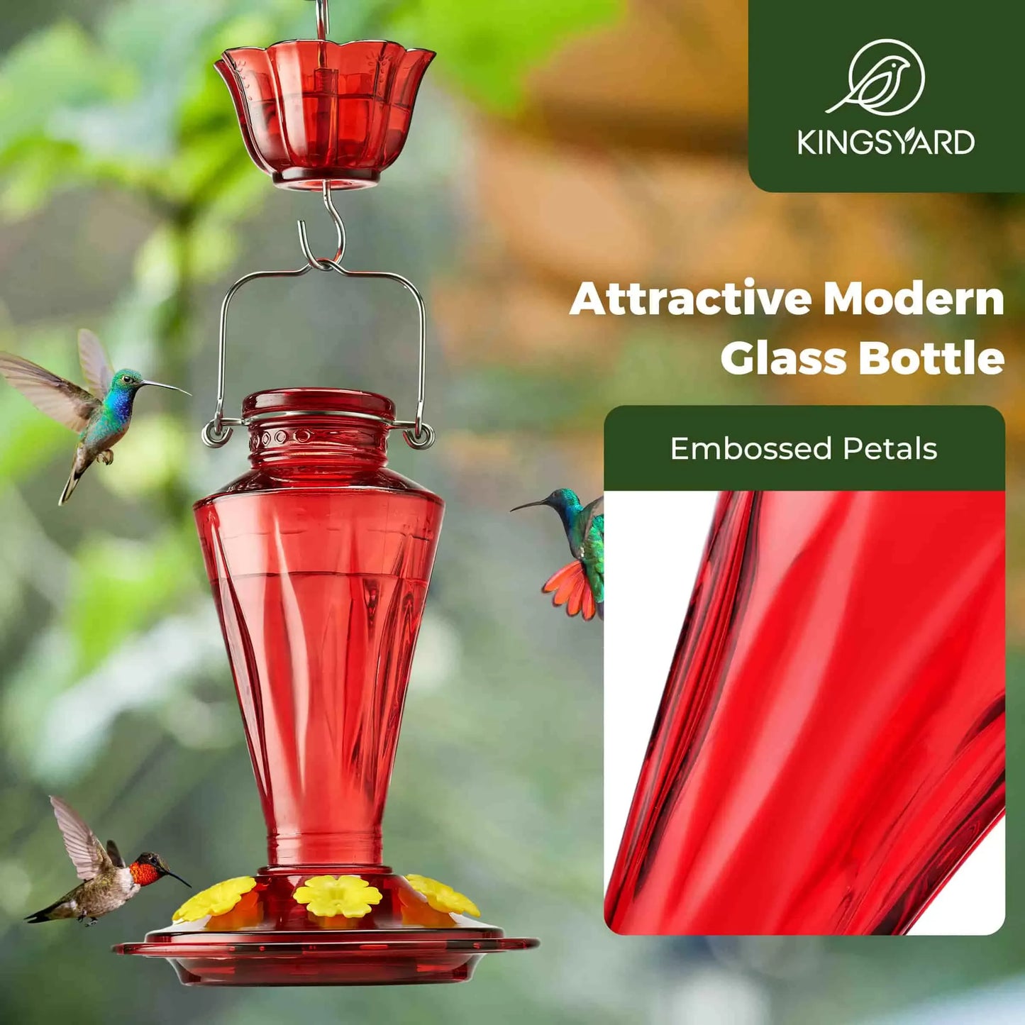 Kingsyard 16oz Glass Hummingbird Feeder with Ant & Bee Proof
