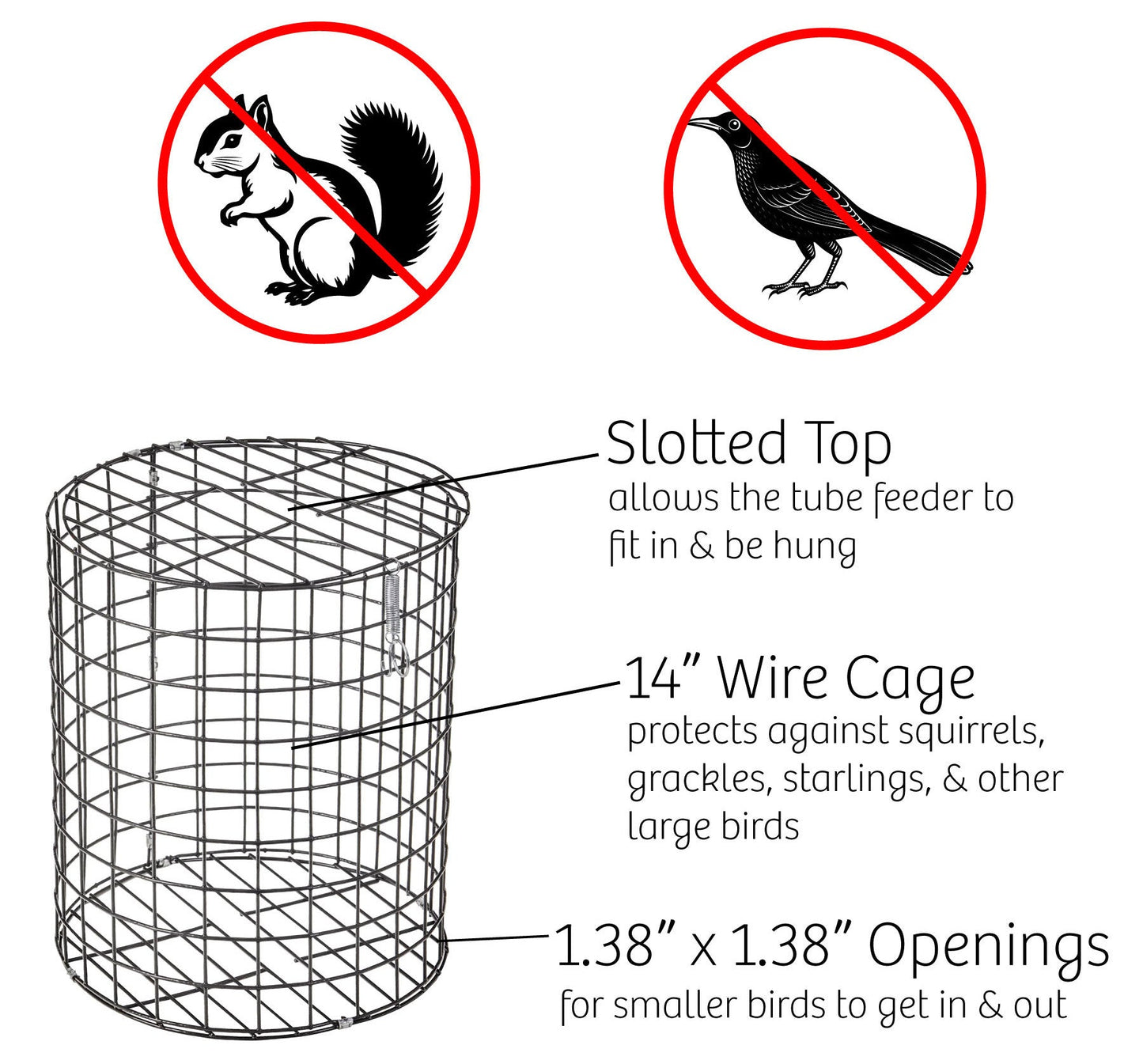 Squirrel-Proof Tube Feeder with Cage & Seed Tray