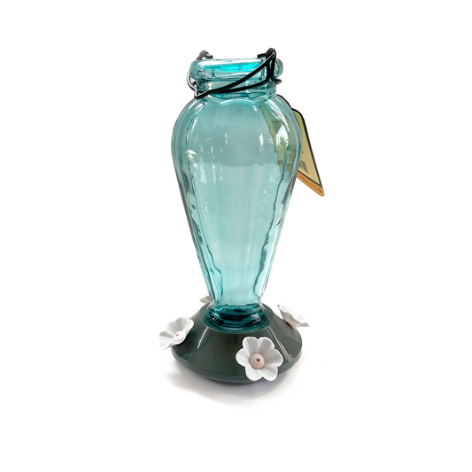 Blue Glass Hummingbird Feeder