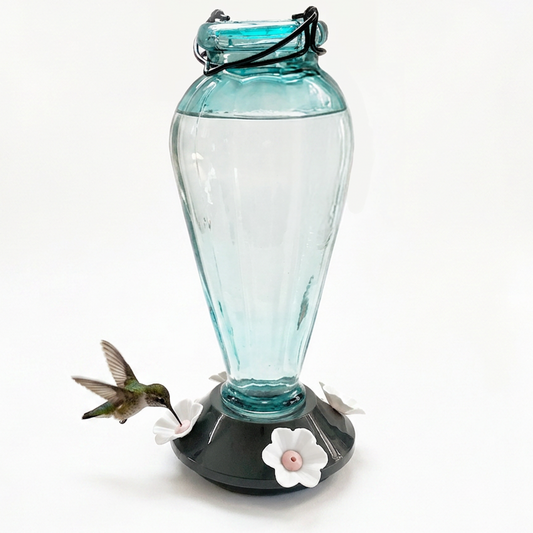Blue Glass Hummingbird Feeder