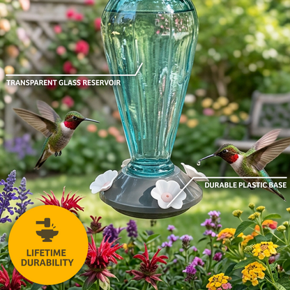 Blue Glass Hummingbird Feeder