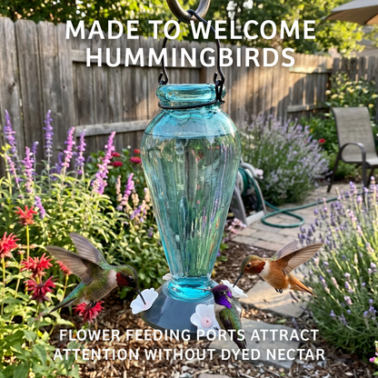 Blue Glass Hummingbird Feeder
