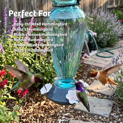 Blue Glass Hummingbird Feeder