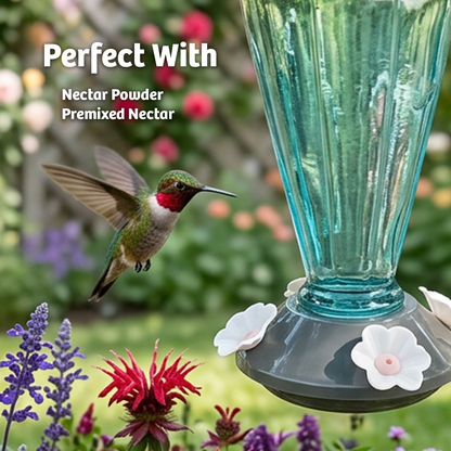 Blue Glass Hummingbird Feeder