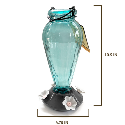 Blue Glass Hummingbird Feeder