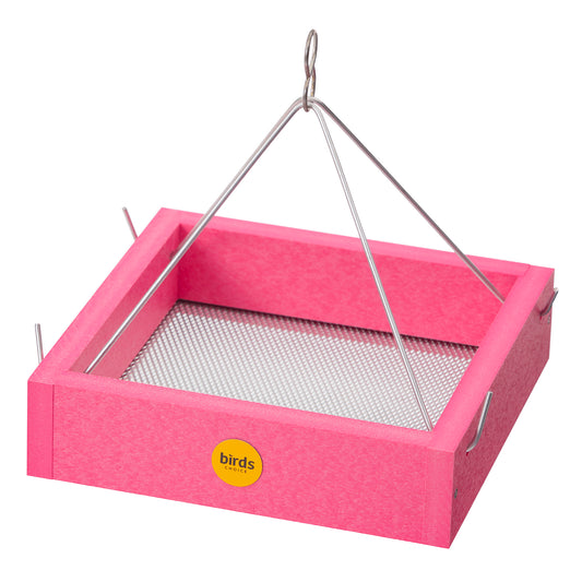 Small Hanging Tray Bird Feeder in Pink Recycled Plastic - Limited Edition