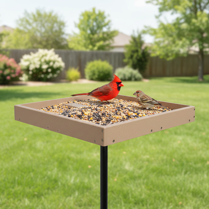 Seed Catcher Platform Bird Feeder Pole Mount in Taupe Recycled Plastic Medium