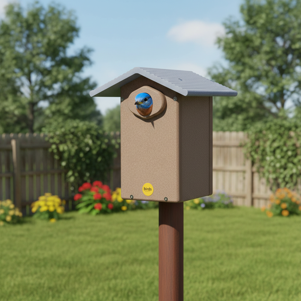Ultimate Bluebird House in Taupe and Blue Recycled Plastic