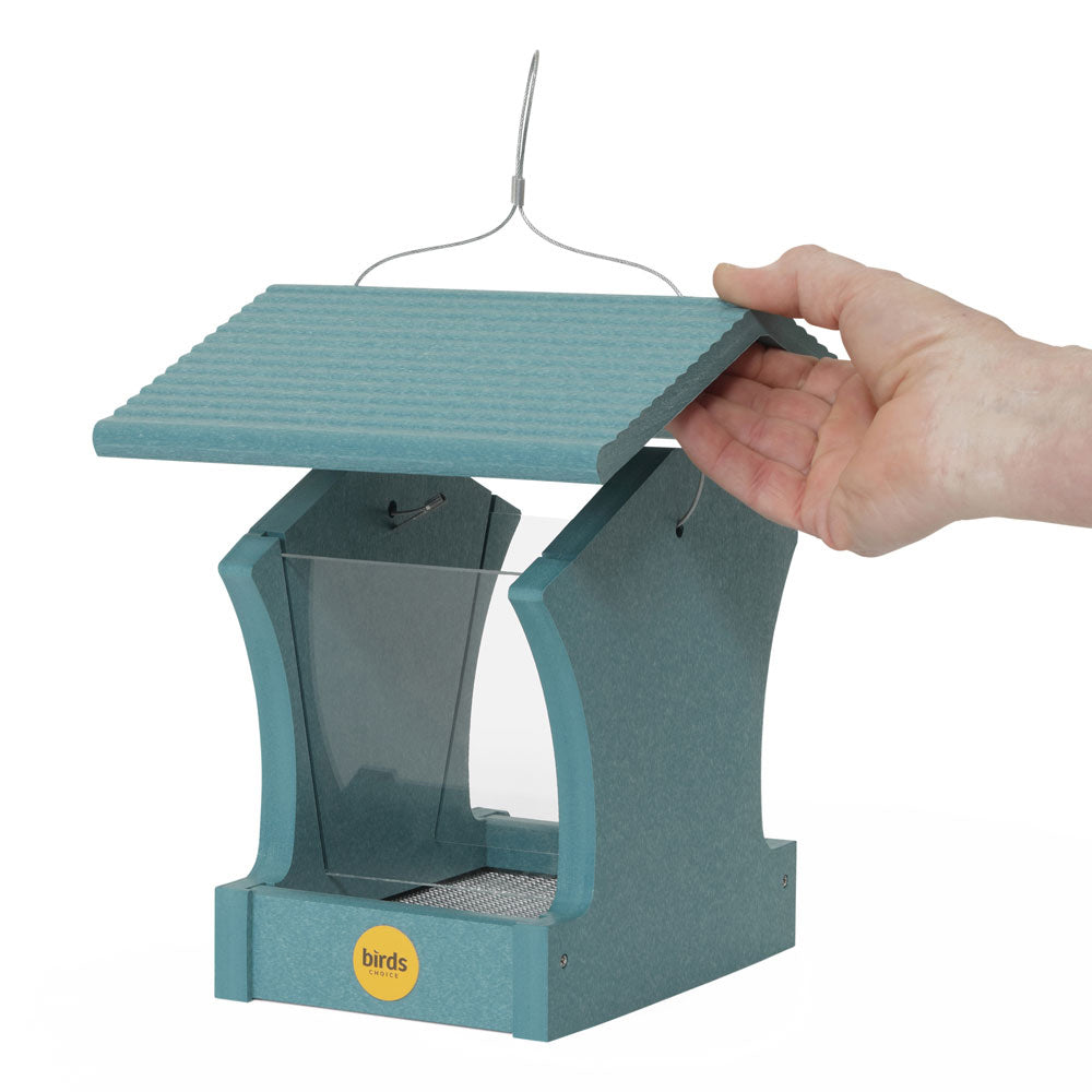 Small Hopper Bird Feeder in Blue Recycled Plastic - Birds Choice