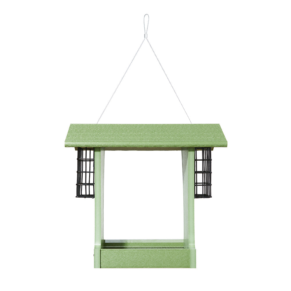 Tall Hopper Bird Feeder with Suet Cages in Green Recycled Plastic - Birds Choice