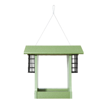 Tall Hopper Bird Feeder with Suet Cages in Green Recycled Plastic - Birds Choice