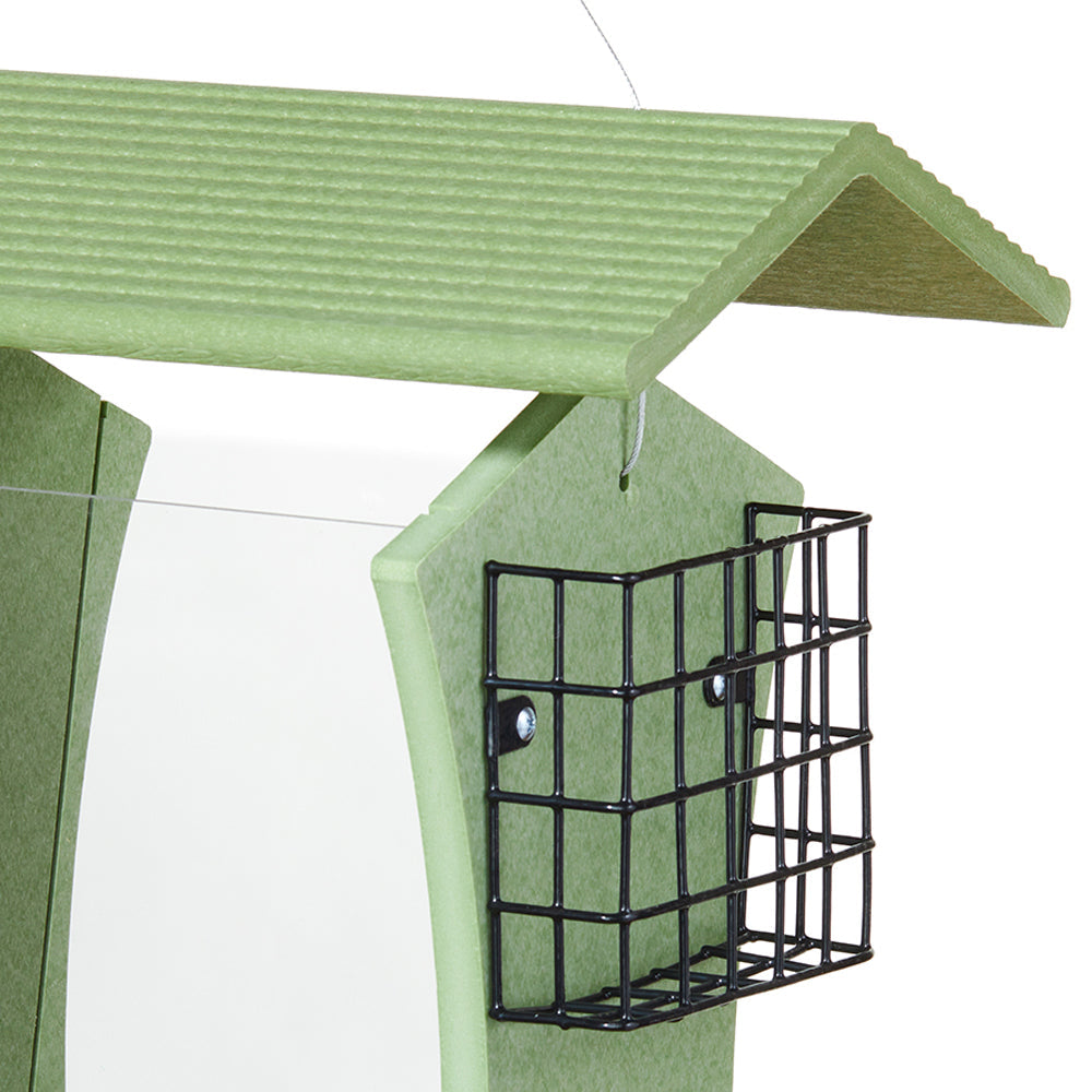 Tall Hopper Bird Feeder with Suet Cages in Green Recycled Plastic - Birds Choice