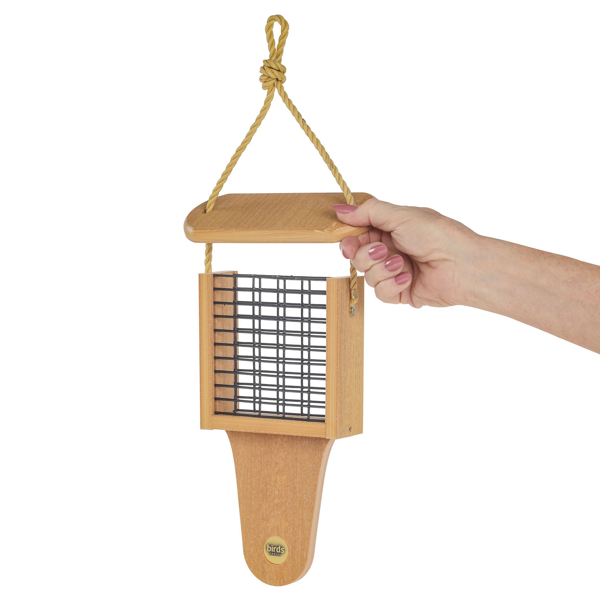 Modern Farmhouse Suet Feeder with Tail Prop in Natural Teak - Birds Choice