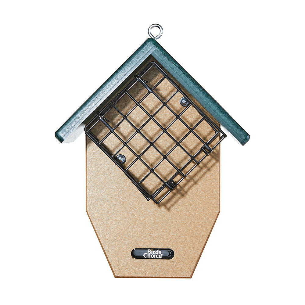 Suet Feeder with Tail Prop and Suet Cages in Taupe and Green Recycled Plastic - Birds Choice