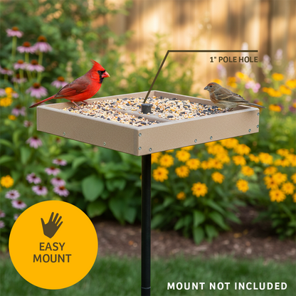 Seed Catcher Platform Bird Feeder Pole Mount in Taupe Recycled Plastic Large