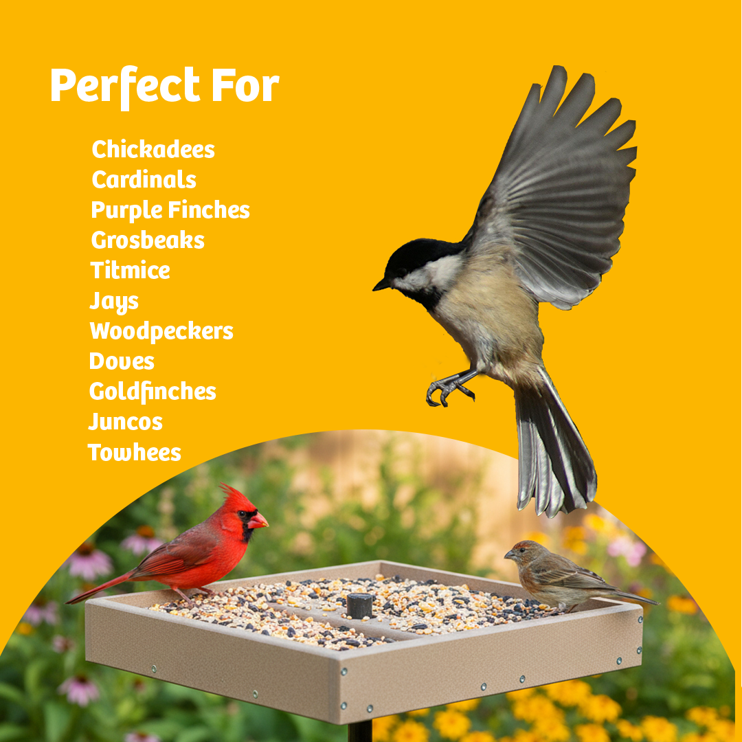 Seed Catcher Platform Bird Feeder Pole Mount in Taupe Recycled Plastic Large