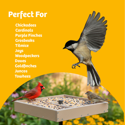 Seed Catcher Platform Bird Feeder Pole Mount in Taupe Recycled Plastic Large