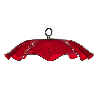 Red Protective Cover for Hanging Bird Feeder with Scalloped Edges