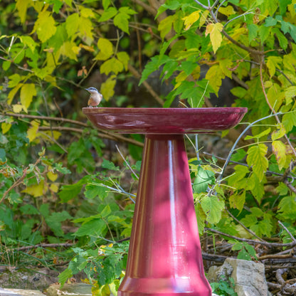 Ohio Stoneware Bird Bath in Burgundy Made in USA