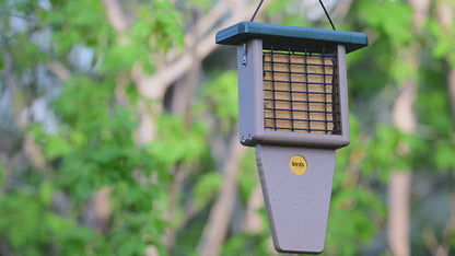 Suet Feeder with Tail Prop for Single Cake in Taupe and Green Recycled Plastic